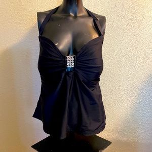 Faded Glory Black Jeweled Bling Halter/Low Back Swim Suit Top